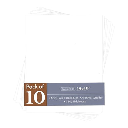 White 15x19 Uncut Premium Mat Board - No Opening - 10 Mats - color: White, size: 10 Mats