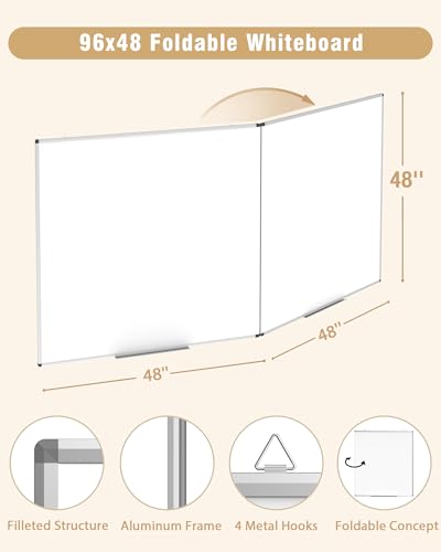 96"X 48" Large Magnetic Dry Erase Whiteboard, Removable Wall Hanging Board with 4 Pens & 1 Dry Erasers & 6 Magnets, Sliver Aluminum Frame White - color: White, size: 96"W x 48"H