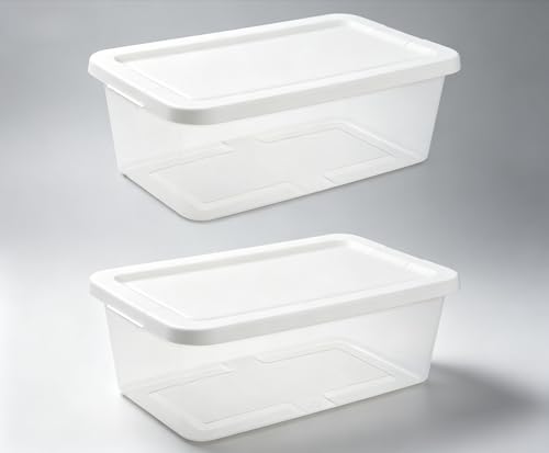 (2 pack) Small Storage Bin, 6 Quart Clear Plastic Storage Container with Snap-On Lid for Shoes, Crafts, for Closet or Bedroom