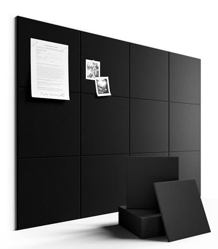 Fluxynara Large Felt Bulletin Board Large 48" x 36" Cork Board Alternative-12 Pack with 70 Safe Removable Adhesive Tabs, Cork Boards for Walls Cork Board for Home Office Classroom Pin Board - Black - color: Black, size: Solid Tile 12-pack