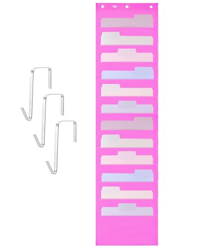 Mr. Pen- Hanging Wall File Organizer, 12 Pockets, Pink | 3 Overdoor Hangers Included, Over The Door File Organizer, Hanging Folder Organizer - color: Pink, size: 1 Pack, 12 Pockets, Standard