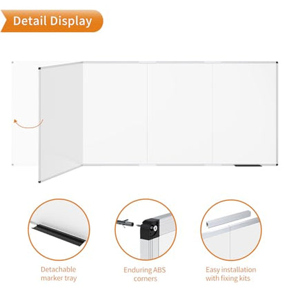 VIZ-PRO Magnetic Dry Erase Board, 120 X 48 Inches, Foldable Wall-Mounted Whiteboard with Silver Aluminum Frame & Marker Tray for School Office and Home 10' X 4' - size: 120"W x 48"H