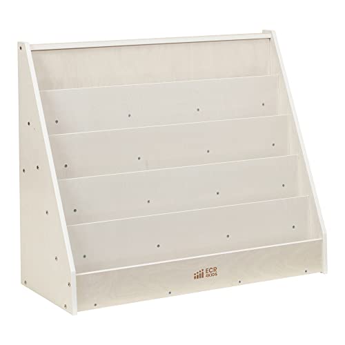 ECR4Kids Single-Sided Wooden Book Display, Montessori Furniture, White Wash - color: White Wash