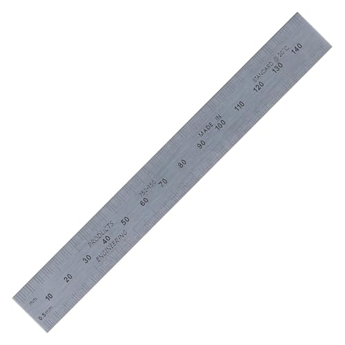 PEC Tools 150mm High Contrast Metal Ruler, Stainless Steel with Black Chrome Finish, Fully Metric Graduation (0.5mm, 1.0mm), Easy to Read Machinist Rule, Made in USA - color: Carbon Steel-Rigid, size: 150mm