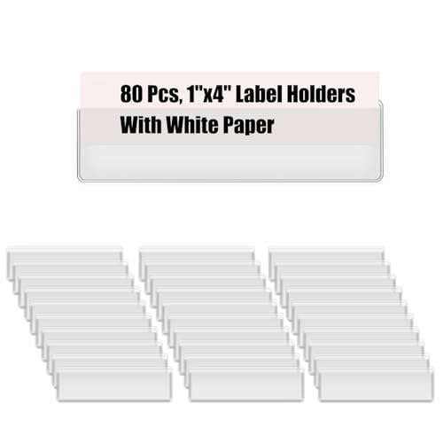 80 Pack Adhesive Pockets 1x4 Inch Labels for Storage Bins Clear Plastic Index Card Holder, Label Holder with Top Open for Loading Tote Labels for Organizing Bins Box Drawer, Contains 80 Index Card