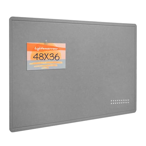 Lightomorrow Large Bulletin Board - 48 x 36 Inches, Decorative Felt Pin Board for Wall - 4' x 3' Foldable Photo Display Board with Self-Adhesive Tape, Includes 20 Push Pins - Gray - color: Gray, size: 48×36 inches