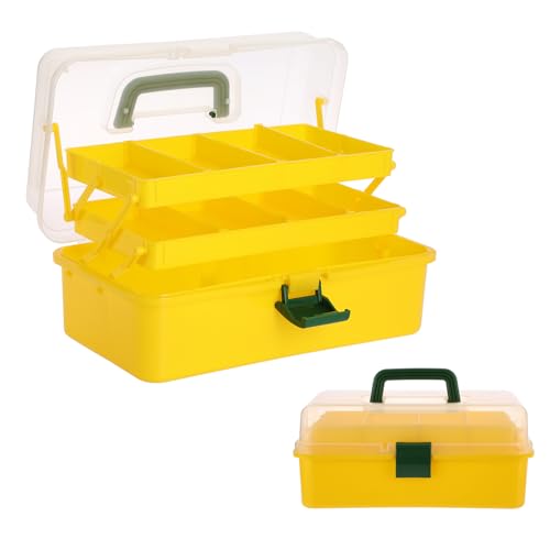 BTSKY 3-Layer Plastic Dividing Storage Box Craft Organizer with Adjustable Spacers Portable Handled Art Supply Organizer Multipurpose Home Utility Box for Sewing (Yellow+Green) - color: Yellow+Green