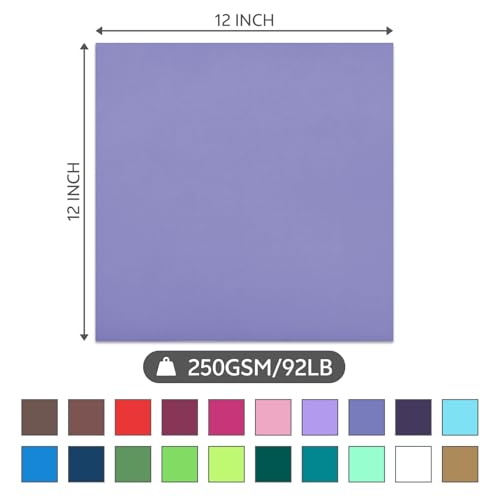 12x12 Inch Colored Sticker Paper Sheets Heavyweight Printable Sticky Back Cardstock 250GSM for DIY Stickers, Printers 40 Sheets