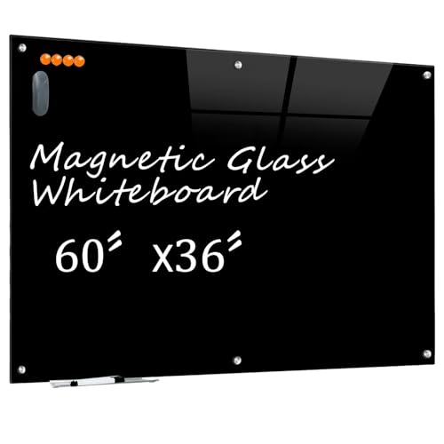 KIZZBY Glass Dry Erase Board - Magnetic Blackboard, 60"X36" Frameless Black Board Clear Glass Boards with Super Strong Magnets, Wall Mounted for Office, Classroom and Home - color: 60"×36" Black