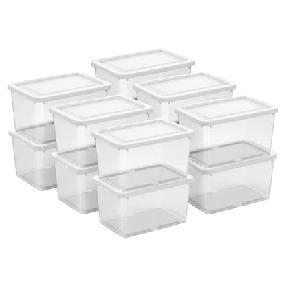 Sterilite 12 Pack Storage Boxes, Clear Plastic Stackable Containers, Lightweight Home Organizers with Snap Lids, 20 Quart, White - size: 20 Quart, style: 12 Pack
