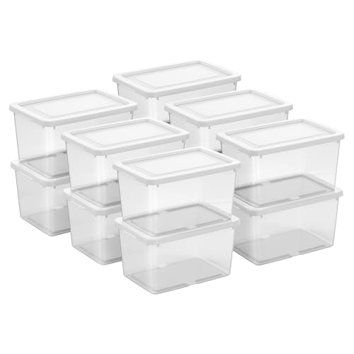 Sterilite 12 Pack Storage Boxes, Clear Plastic Stackable Containers, Lightweight Home Organizers with Snap Lids, 20 Quart, White - size: 20 Quart, style: 12 Pack