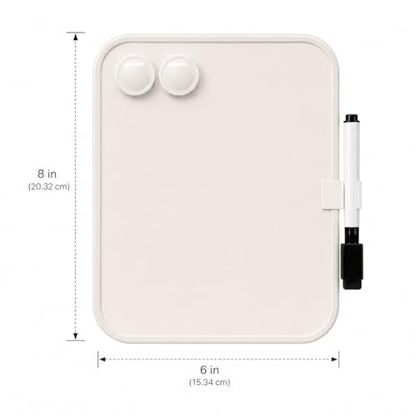 6“ X 8” Small Dry Erase Board with Erasable Markers and 2 Magnets (White) | ABS frame, magnetic board—smooth surface;easy to write on and erase—small whiteboard for fridge, school lockers, and offices - color: White