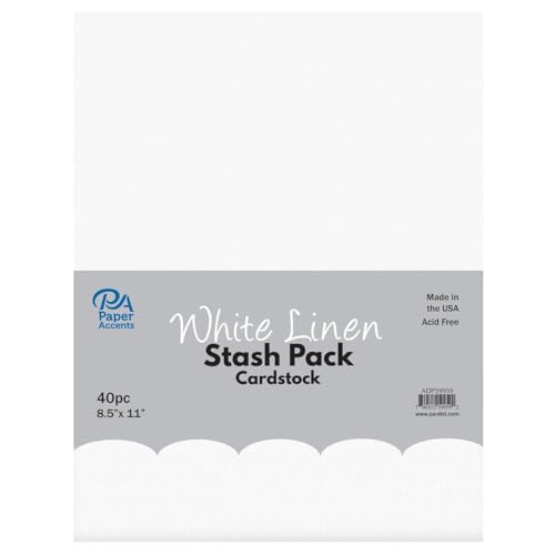 PA Paper Accents Stash Pack Cardstock Pack 8.5" x 11" White Linen, colored cardstock paper for card making, scrapbooking, printing, quilling and crafts, 65lb., 40 pieces - color: White Linen