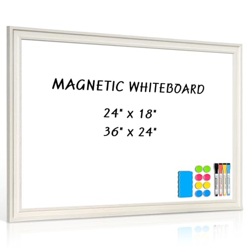 Large White Board for Wall, 36''x24'' Magnetic Dry Erase Board, Decorative Whiteboard with White Vintage Wooden Frame, Hanging Writing Board for Home Office School Dorm - color: White Wood, size: 36"W x 24"H