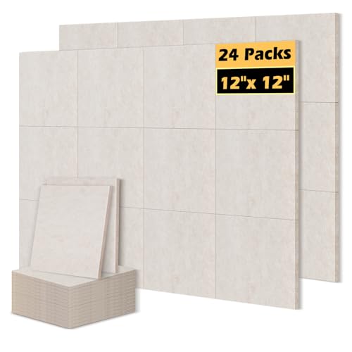DOLLAR BOSS Felt Cork Board Tiles, 24 Pcs 12" x 12" Bulletin Board, Beige | 1/2" Thick , Self Adhesive, Acoustic Soundproof Panels for Walls, Includes 240 Pushpins, For Home Office Kitchen School - color: Beige, size: 24 PCS