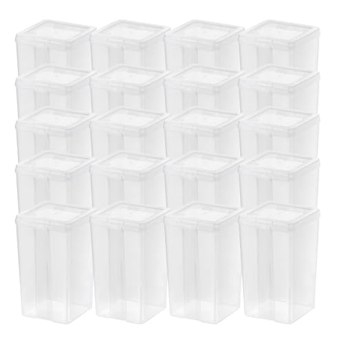 IRIS USA Vertical Plastic Flip Top Storage Containers Bins with Lids for Pantry, Home, Office, Organization, Medium, Stackable Hinged Organizer with Latches, Clear, 20 Pack - size: Medium - 20 Pack