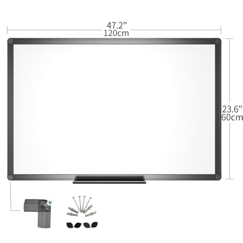 VIZ-PRO Magnetic Whiteboard/Dry Erase Board with Black Aluminium Frame, 48 X 24 Inches, Includes 1 Eraser & 2 Markers & 4 Magnets - size: 48 X 24 Inches