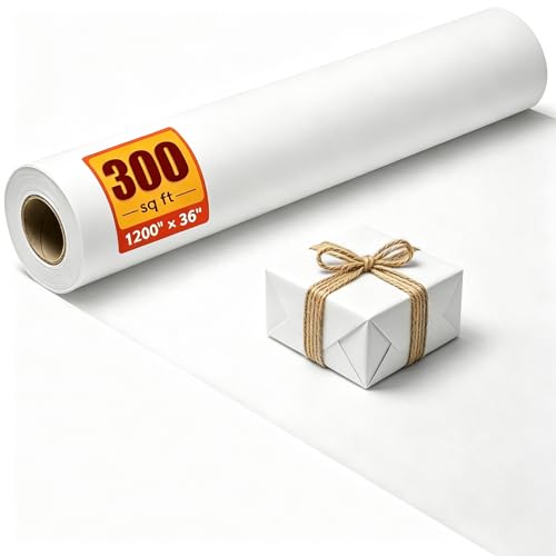 ReePlan 36" x 1200" (100') White Wrapping Paper, Kraft Craft Paper Roll, 80 GSM Bulletin Board Paper for Drawing, Painting, Gift Wrapping, Kids Art, Banner Paper, Packing Paper, and Table Covering - color: White, size: 36" x 100'