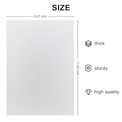 YZH Crafts Glitter Cardstock Paper, No-Shed Shimmer Glitter Papers, Cut Craft and DIY Projects Card stock, Sparkly Paper for Card Making, 8.27 x 11.69 Inch, A4 Size, 10 Sheets (White)
