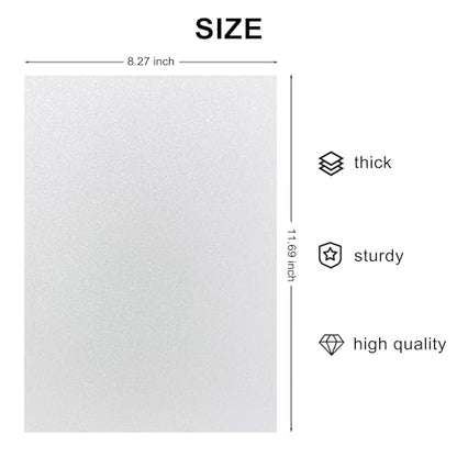 YZH Crafts Glitter Cardstock Paper, No-Shed Shimmer Glitter Papers, Cut Craft and DIY Projects Card stock, Sparkly Paper for Card Making, 8.27 x 11.69 Inch, A4 Size, 10 Sheets (White)