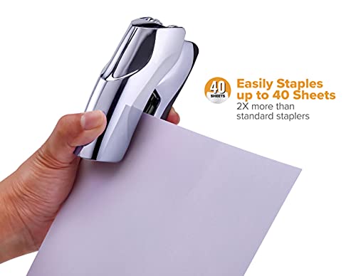 Bostitch Office Heavy Duty Stapler, 40 Sheet Capacity, No Jam, Half Strip, Fits into the Palm of Your Hand, For Classroom, Office or Desk, Chrome - color: Chrome, style: Compact