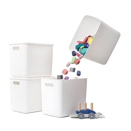 Yishyfier Plastic Storage Baskets Bins Boxes With Lids,Organizing Container White Storage Organizer Bins For Shelves Drawers Desktop Playroom Classroom Office,4-Pack - size: 4L