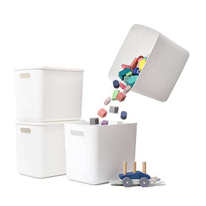 Yishyfier Plastic Storage Baskets Bins Boxes With Lids,Organizing Container White Storage Organizer Bins For Shelves Drawers Desktop Playroom Classroom Office,4-Pack - size: 4L