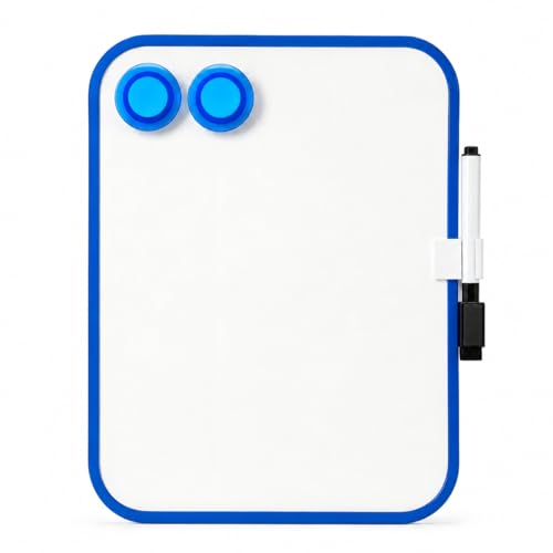 6“ X 8”Small Dry Erase Board with Erasable Markers and 2 Magnets (Blue) | ABS frame, magnetic board—smooth surface;easy to write on and erase—white board small for fridge, school lockers, and offices - color: Blue