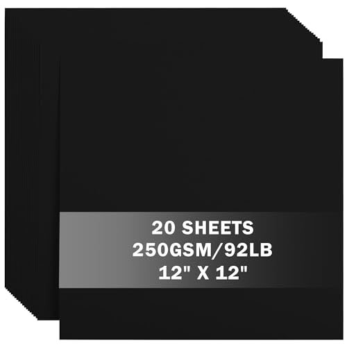 20 Sheets Black Cardstock 12" x 12" Card Stock 250gsm/92lb Thick Construction Paper for Cricut, Scrapbook, Crafts, Card Making UAP34BK20 - color: Black