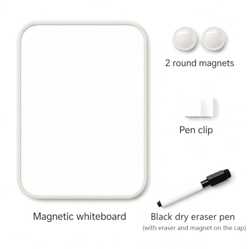 6“ X 8” Small Dry Erase Board with Erasable Markers and 2 Magnets (White) | ABS frame, magnetic board—smooth surface;easy to write on and erase—small whiteboard for fridge, school lockers, and offices - color: White