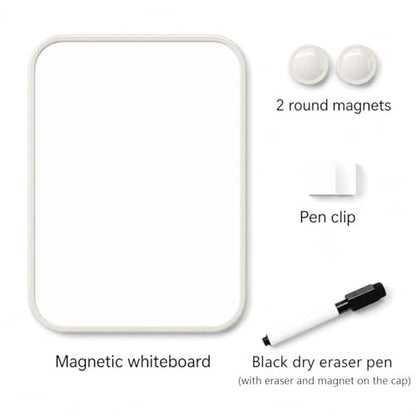 6“ X 8” Small Dry Erase Board with Erasable Markers and 2 Magnets (White) | ABS frame, magnetic board—smooth surface;easy to write on and erase—small whiteboard for fridge, school lockers, and offices - color: White