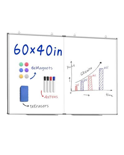 60"X 40" Large Magnetic Dry Erase Whiteboard, Wall Hanging Board with 4 Pens & 1 Dry Erasers & 6 Magnets, Sliver Aluminum Frame White - color: White, size: 60"W x 40"H