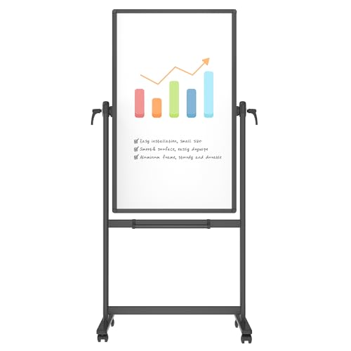 VIZ-PRO Double-Sided Magnetic Mobile Whiteboard, 48 x 24 Inches, Black Aluminium Frame and Stand - size: 48"W x 24"H