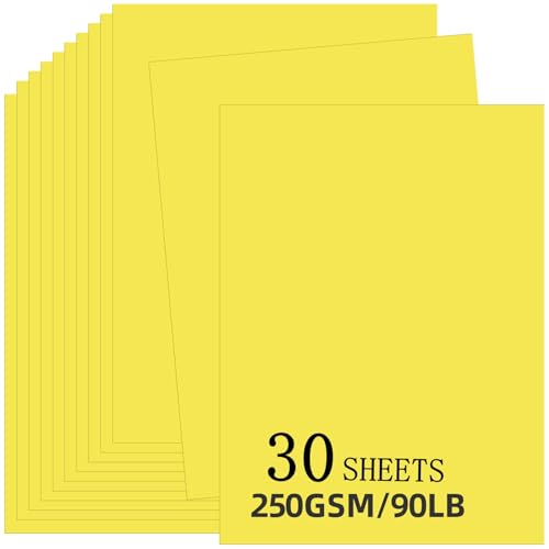 30 Sheets Yellow Cardstock 8.5'' x 11'', 250gsm/90lb Heavyweight Cover Cardstock Paper, Thick and Smooth Card Stock Perfect for Invitations, Menus, DIY Cards, Arts and Crafts - color: Yellow 1