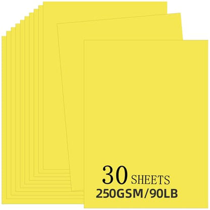30 Sheets Yellow Cardstock 8.5'' x 11'', 250gsm/90lb Heavyweight Cover Cardstock Paper, Thick and Smooth Card Stock Perfect for Invitations, Menus, DIY Cards, Arts and Crafts - color: Yellow 1