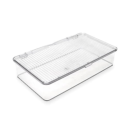 Isaac Jacobs Small Stackable Organizer Bin (10.75” x 6.5” x 2.4”) w Hinged Lid Clear Storage Box Home Office School Fridge Bathroom Kitchen Pantry Container BPAFree Food Safe (Small Clear) - size: Small