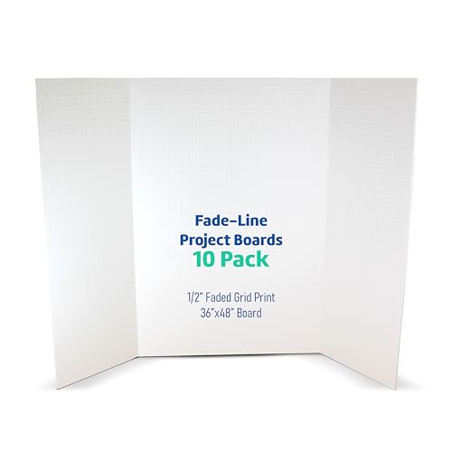 Flipside Products 36” x 48” Fade-Line White Foam Trifold Poster Board, 1/2" Subtle Grid Lines for Alignment & Visual Layouts, Arts, and Crafts, Pack of 10 - style: 10 Pack