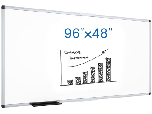 VIZ-PRO Magnetic Dry Erase Board, 96 X 48 Inches, Foldable Wall-Mounted Whiteboard with Silver Aluminum Frame & Marker Tray for School Office and Home 8' X 4' - size: 96"W x 48"H