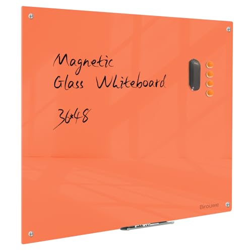 Magnetic Glass Dry Erase Board - White Board 48 x 36 Inch Wall Mounted Glass Whiteboard, Large Frameless Glass White Board for Wall Office, Home & School, Orange - color: Orange, size: 48"W x 36"H