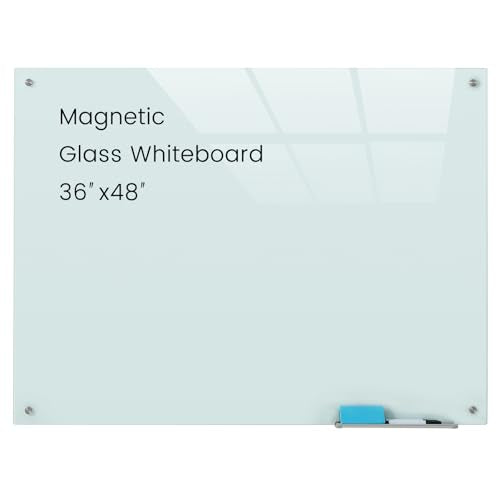 Glass Magnetic White Board - 48 x36 Inches Frameless Dry Erase Whiteboard for Wall, Writing Board for Meeting, Wall Mounted Glass Board for Office and Schools - color: White, size: 48"W x 36"H