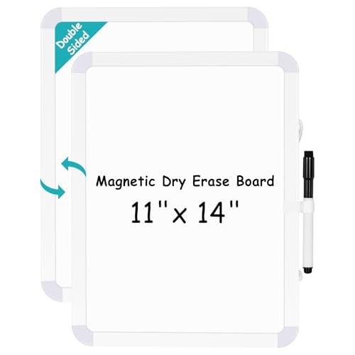 Small Dry Erase White Board, 11" x 14" Double-Sided Magnetic Whiteboard | Portable Mini Board for Fridge, Wall, Locker, Adhesive Mount, Hang & Magnetic Strip Mount, Stain-Resistant, No Ghosting - size: 11"W x 14"H