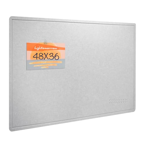 Lightomorrow Large Bulletin Board - 48 x 36 Inches, Decorative Felt Pin Board for Wall - 4' x 3' Foldable Photo Display Board with Self-Adhesive Tape, Includes 20 Push Pins - Light Gray - color: Light Gray, size: 48×36 inches