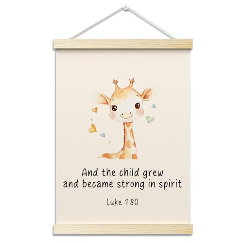 And The Child Grew and Became Strong In Spirit Christian Posters Hanger Frame Giraffe Hanging Poster for Nursery Classroom Decor Wall Art Decor for Kidroom Canvas Wall Art Print 16x12 - YY053 - color: giraffe 02