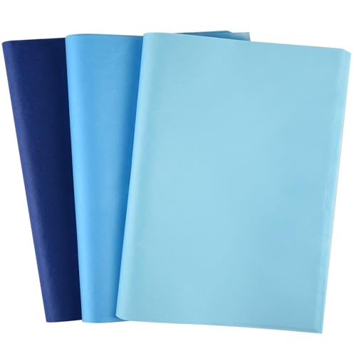 CHRORINE 50 Sheets Blue Tissue Paper Multicolor Art Gift Wrapping Paper Bulk for Baby Shower Wedding Birthday DIY and Craft Decor - color: blue（3colors）