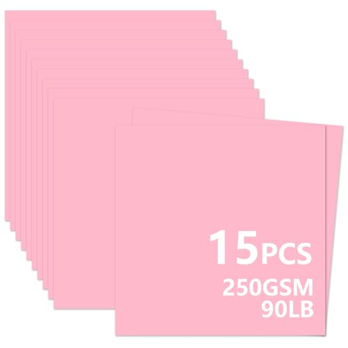 15 Sheets Pink Cardstock 12"x12",250gsm/90lb Heavyweight Cover Cardstock Paper, Thick and Smooth Card Stock Perfect for Card Making, Scrapbooking and Crafts (Pink) - color: Pink