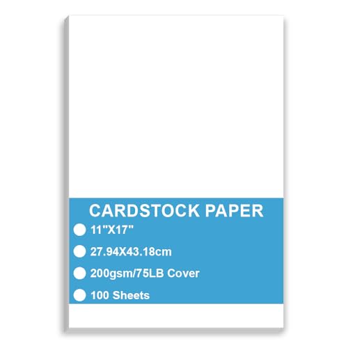 Cardstock Paper - Plain Heavy White Stock, Cover Stock Paper, 75lb(200 gsm) Cover Stock Paper, 11" x 17", 100 Sheets, Cardstock Paper for Printer, Resume, Scrapbooks, Art, Crafts, Business Cards - size: 11"x17" 75lb