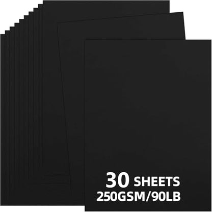 30 Sheets Black Cardstock 8.5'' x 11'', 250gsm/90lb Heavyweight Cover Cardstock Paper, Thick and Smooth Card Stock Perfect for Invitations, Menus, DIY Cards, Arts and Crafts - color: Black