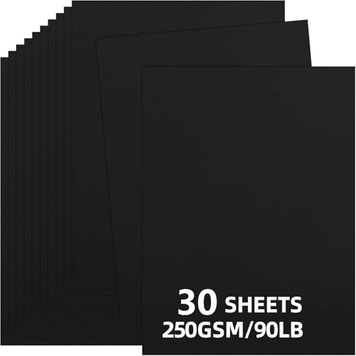 30 Sheets Black Cardstock 8.5'' x 11'', 250gsm/90lb Heavyweight Cover Cardstock Paper, Thick and Smooth Card Stock Perfect for Invitations, Menus, DIY Cards, Arts and Crafts - color: Black