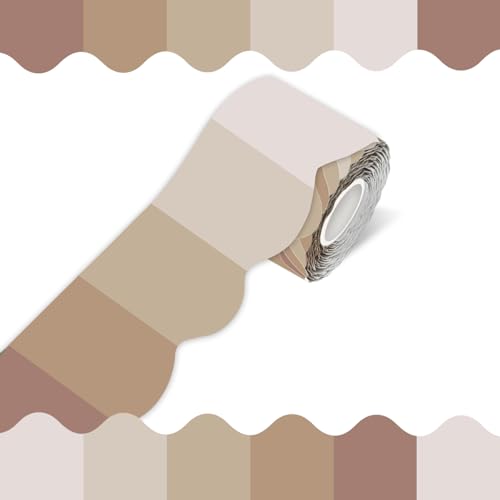 70Ft Bulletin Board Border- Mondrian Brown Scalloped Rolled Border Trim Board Border, Wavy Line Decorative Roll for Classroom, School, Office, Home - color: Mondrian Brown