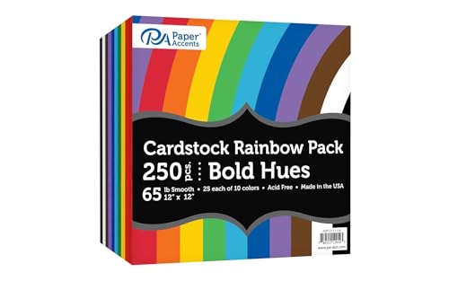 Accent Design Paper Accents Variety Pack, Rainbow Cardstock, Bold Hues, 12x12 Inch, 250 Pack, 65lb Coordinated Color Cardstock, Scrapbooking, Card Making, and Crafts - color: Bold Hues 250pc